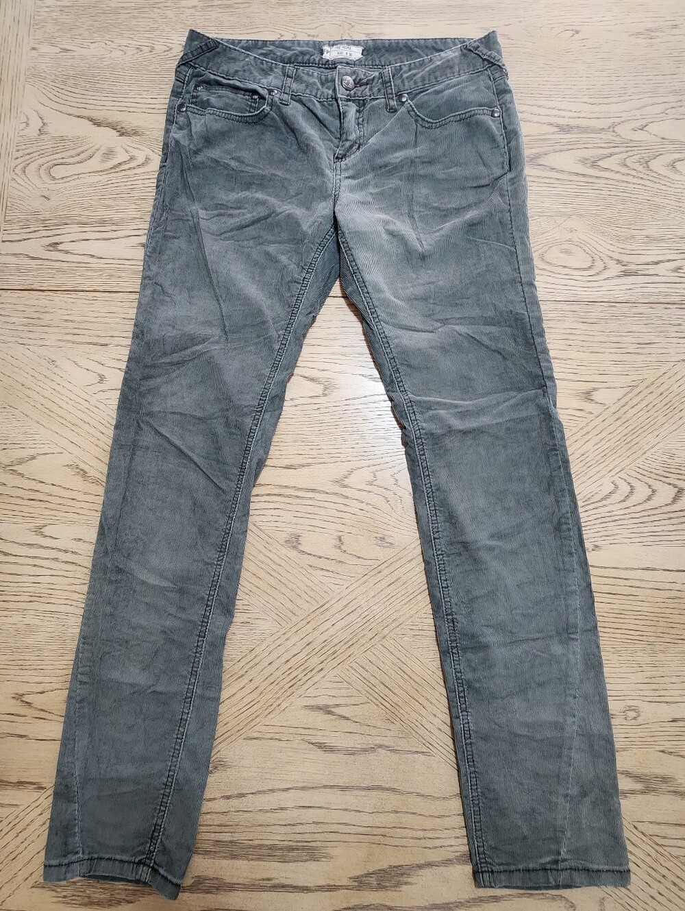Free People Gray Green Fine Wale Corduroy Skinny Pants Size 30